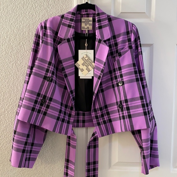 purple plaid blazer